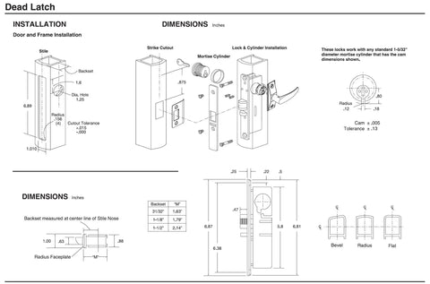 Technical diagram of Deadlatch Storefront Door Set With Push Paddle Exit And Mortise Lock Cylinder, includes dimensions and installation details.