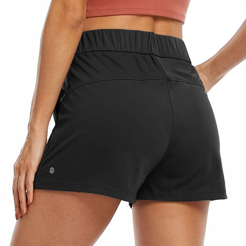 Back view of Womens Hiking Athletic Shorts With Pockets For Running Yoga And Travel Comfortable All Day Moisture Wicking Quick Dry