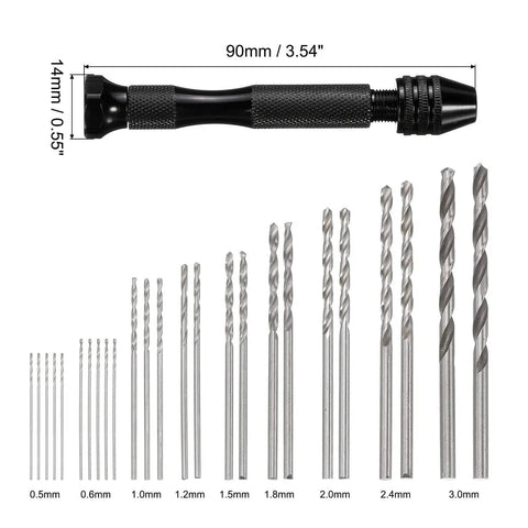 37 Piece Hand Drill Set With Micro PCB Bits 0.1mm To 1.0mm And Mini Twist Bits 0.5mm To 3.0mm Pro Grade Precision Pin Vise And Bench Vice