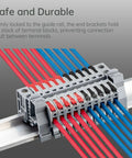 DIN Rail Terminal Block End Stopper Set, Built To Last, Screw Clamp Type End Brackets For 35mm Wide Rails in use