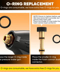 Instruction image showing O-ring replacement for Foam Cannon Dual Connector For Pressure Washer Kit with switchable spray.