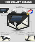 Magnetic Solar RV Light With Motion Sensor For Camper And Motorhome 100 LED Exterior Porch Light Waterproof Outdoor Trailer Light Easy No Drill Mount With 2 Strong Magnets 2 Pack showing high efficiency solar panel and 100 LEDs