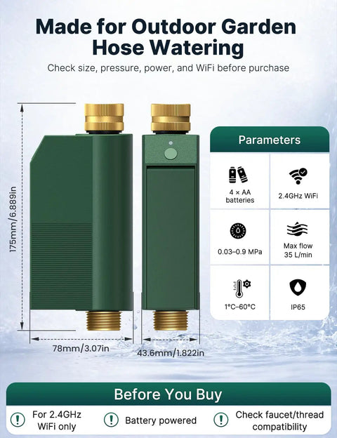 WiFi Water Timer For Garden Hose With Built In Flow Meter No Hub Needed Brass Inlet And Outlet Smart Sprinkler Controller Dimensions