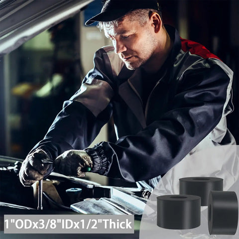 Mechanic using 12 Pack Thick Rubber Spacers 1 Inch Outer Diameter 3/8 Inch Inner Diameter 1/2 Inch Thick Anti Vibration Washers