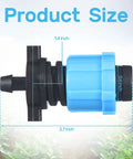 Product size diagram of 50 Piece Drip Irrigation Kit With One Quarter Inch Barb For Five Eighth Inch Drip Tape Twist Lock Fittings Blue PP Plastic.