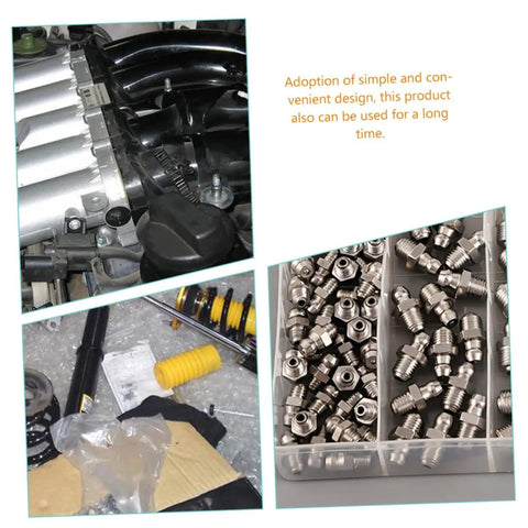 Grease Fitting Assortment Kit 10 Piece Set With Straight And Angled Nipples For Machines And Vehicles Sturdy Steel Construction Includes Storage Box