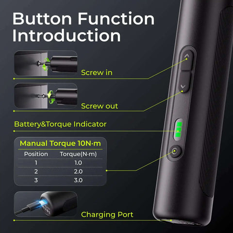 Electric Screwdriver Set With 33 Magnetic Bits And 3 Torque Settings, 300 RPM, 1500mAh Rechargeable Cordless Driver, LED Light