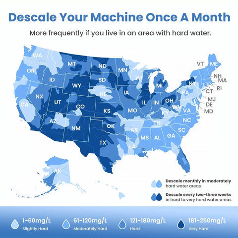 USA map indicating water hardness levels for V2.0 Nugget Ice Maker Delivers Chewable Pebble Ice Fast On The Counter For Home Or Office Use With Self Cleaning And Energy Efficient Performance 38 Lbs Per Day Pellet Ice Machine Ideal Gift
