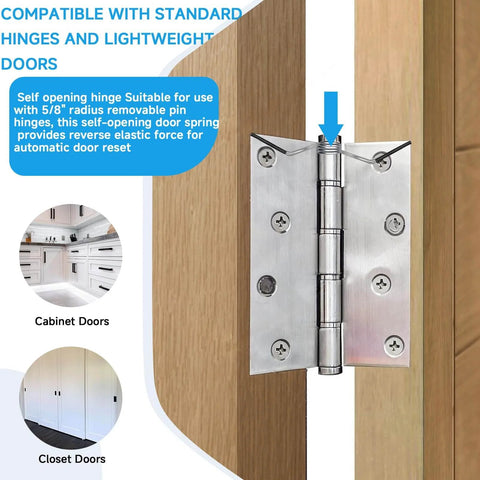 Self Opening Door Hinge Spiral Z Shaped Spring For 5/8 Inch Radius Hinges Automatic Door Reset installed on wooden door