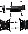 Rustic Speak Easy Door Latch And Decorative Hinge Kit With One Latch, Two Butterfly Hinges And Twelve Black Mounting Screws