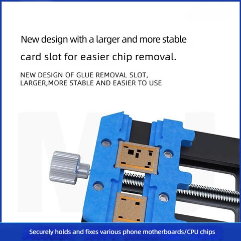 Image of a Pro Grade Circuit Board Repair Fixture Board Holder Clamp For Soldering And Tech Maintenance with improved card slot design.