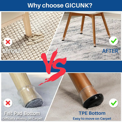 28 Pack Chair Leg Sliders For Carpet And Hardwood Floors, Silicone Furniture Leg Protectors Caps, Square Teflon Coated Floor Glides, Table Feet Protectors, Fits One And One Eighth To One And A Half Inches Chair Legs, Size Options M L XL No Slip