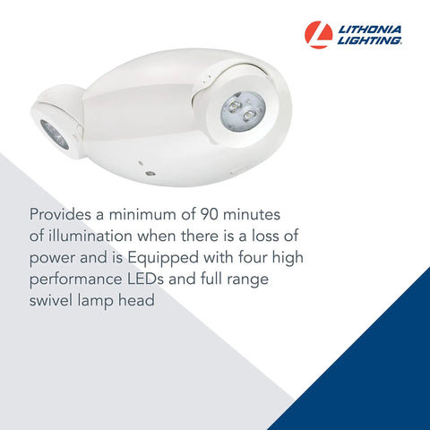 Quantum LED Emergency Light With 2 Adjustable Heads, Contemporary Commercial Ceiling Or Wall Mount, White Thermoplastic