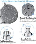 Close-up of High Pressure Shower Head With 3 Modes And 15 Stage Hard Water Filter Cartridge, chrome finish, showing nozzles and features.