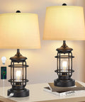 Farmhouse Table Lamps Set of 2, 3 Way Dimmable Touch Lamps with USB Port, Rustic Industrial Style on nightstand