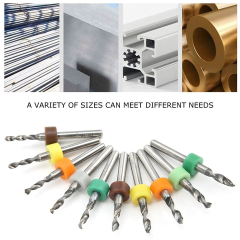 Miniature Micro Twist Drill Bit Set In Tungsten Steel For PCB Repair, 10 pieces in 2.1mm to 3.0mm sizes with colored rings