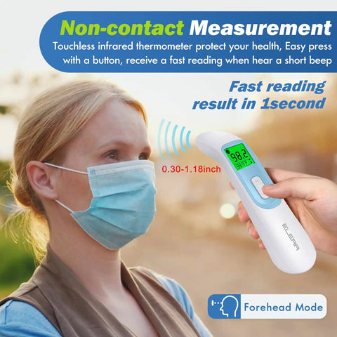 Non Contact Baby Ear And Forehead Infrared Thermometer For Busy Moms And Dads With 1 Second Reading Auto Switch Between Ear And Forehead 4 Color Backlight Fever Indicator Fast Accurate Temperature For Home Use, forehead mode