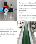 Automatic Liquid Filling Machine With Magnetic Pump And Four Eight Millimeter Nozzles Handles Five To One Thousand Milliliter Bottles On A Fifty Six Inch Conveyor Belt showing air inlet and barometer.