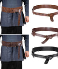 Snag This Premium Vintage Embossed Waist Belt Adjustable Faux Leather Cinch Strap for Medieval Festival Costumes, shown in brown and black.
