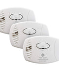 Three Pack Battery Powered Carbon Monoxide Alarm With Electrochemical Sensor For Home Safety, White alarms angled view