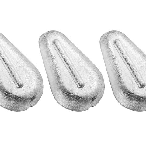Five Pack No Roll Lead Sinker Weights 1 Ounce Flat Disc For Freshwater And Saltwater Fishing, Catfish, Surf, River Bank, Keeps Bait In Place Against Heavy Waves And Currents, Polished Surface To Protect Your Line, three lead sinkers in a row