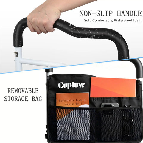Extra Wide 16 Inch Bed Rail For Seniors, 350 Lb Capacity with ergonomic non-slip handle and removable storage bag