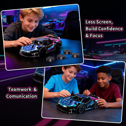 Dope Cyber Style Race Car Building Kit 1 18 Scale Model Car Set For Adults With Neon Inspired Colors And Open Mechanical Design Futuristic Sports Car Model Kit For Collectors And Builders Perfect Display Piece, 1:18 build kit