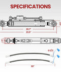 Beefy Heavy Duty Cat 1 1 Hydraulic Top Link With Locking Block Cylinder And Dual Hoses For Tractors specification diagram