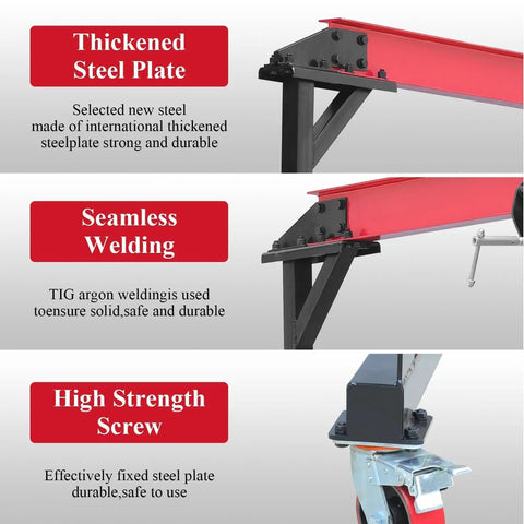 Details of Heavy Duty Adjustable Shop Crane Lift Hoist With 8 To 12 Feet Height 4400 Lbs Capacity Triangular Base For Safe Lifting