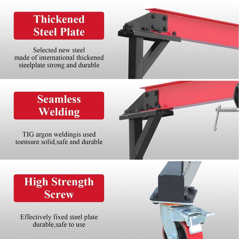 Beefy 2 Ton Portable Gantry Crane With Trolley 4400 Lbs Adjustable Height 8 To 12 Ft showing steel construction details
