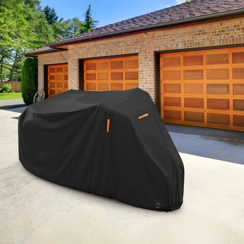 Heavy Duty Adult Tricycle Cover Tough As Nails For Three Wheel Bikes All Season Weatherproof Outdoor Storage Waterproof Dustproof Windproof Fits Mountain Road Cruiser And Some E Bikes 75L 30W 44H black 210D Oxford PU cover over trike in driveway
