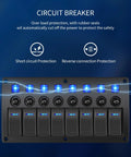 8 Gang Waterproof Rocker Switch Panel With Blue LED Lights Heavy Duty Prewired 12V 24V On Off Switches For Marine Boat Automotive Car RV Truck Jeep UTV And Other Vehicles