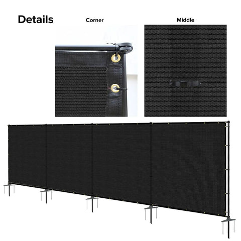 6x24 Privacy Fence Kit Freestanding Mesh Screen With Iron Poles For Outdoor Patio And Backyard Privacy, details view