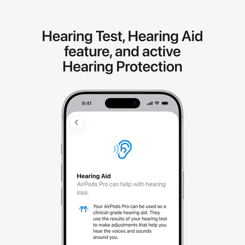AirPods Pro 3 Wireless Earbuds With Elite Active Noise Cancellation, Hearing Aid feature displayed on smartphone screen