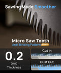 Hardcore Eight Piece Saw Blade Set Fits Neosander Sander displaying 0.2mm micro saw teeth for clean cuts in wood and plastic.