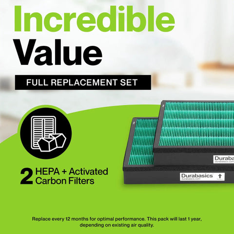 Replacement Filter Set For Coway Airmega 400 And 400S Max2 True HEPA And Activated Carbon Filters For High Performance Air Purifier 2 Pack Premium Replacement For Cleaner Air And Longer Filter Life Top Notch Quality, green and black filter design, full replacement set display.