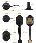 Matte Black Front Door Handle Set With Reversible Knob Classic Single Cylinder Front Door Lock Durable dimensions chart
