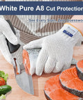 Versatile Pro Grade ANSI Level 8 Cut Resistant Gloves With Stainless Steel Thread Reinforced Fibers in use for fish filleting