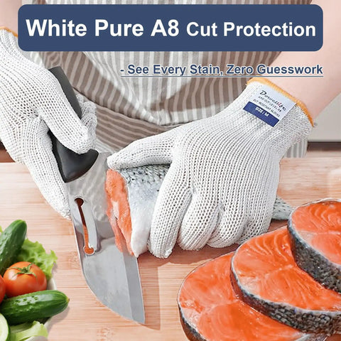 Versatile Pro Grade ANSI Level 8 Cut Resistant Gloves With Stainless Steel Thread Reinforced Fibers in use for fish filleting