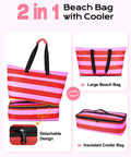 54L Beach Bag With Detachable Cooler, Waterproof And Sandproof Duffle Tote For Women, Travel Essentials, fits 4-6 towels, pink