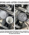 Comparison of before and after installing Premium Windshield Washer Fluid Reservoir Cap Replacement For Wiper Bottle Tank Direct Fit Cover OEM Style Cap For GMC Chevrolet Buick Cadillac Models Compatible With 12767700 13227300 19172571.