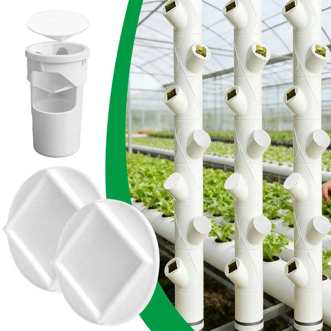 Hydroponic Tower Pipe Cap And Plant Spacer Kit For Easy Backyard Growers Get Your Green On Leak Proof Water Tube Plug With Snap Fit Connector For Universal Fit In Greenhouse Indoor Outdoor Gardens shown