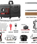 Portable Diesel Parking Heater 12V And 24V Dual Voltage 8Kw Heavy Duty Toolbox Design with inlet outlet pipes and accessories.
