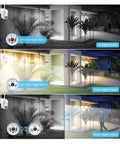 Beast Mode 4MP Outdoor WiFi PTZ Security Camera with 350 Pan and 90 Tilt plus 4X Zoom showing Infrared and Full Color Night Vision.