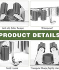 Heavy Duty Stainless Steel Broom Holder Wall Mount With Five Racks And Four Hooks, close-up details.