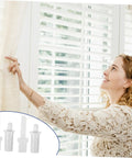 Woman adjusting window blinds with Shutter Replacement Pins And Plunger Bolts For Window Screens Feature Heavy Duty Design With Forty Pieces Of Spring Hardware To Give Broken Blinds A No Sweat Fix That Works Like A Dream Indoors Year Round At Home.