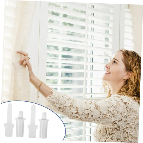 Woman adjusting window blinds with Shutter Replacement Pins And Plunger Bolts For Window Screens Feature Heavy Duty Design With Forty Pieces Of Spring Hardware To Give Broken Blinds A No Sweat Fix That Works Like A Dream Indoors Year Round At Home.