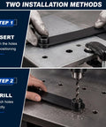 Five Piece Six Inch Hole Finder Tools Kit For Sheet Metal Duplication with steps for aligning and drilling holes in metal