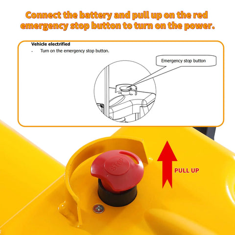 Emergency stop button instruction on 3300Lb Electric Pallet Jack With Li-ion Battery And Split Rocker Arm Forks Measure 48 By 27 Inches