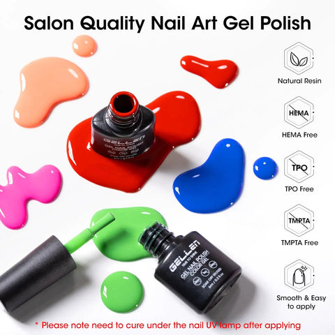 Bottles of Dope 24 Piece Gel Nail Polish Set With 20 Colors Plus Base Coat And Cateye Top Coat UV Cured Soak Off Nail Kit spilling color